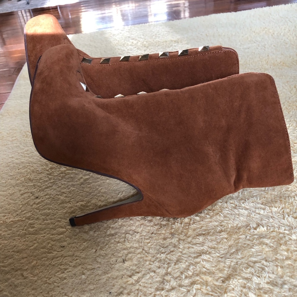 Brown Suede Studded  Platform Ankle High Heel Boots Size 8 - Picture 13 of 16